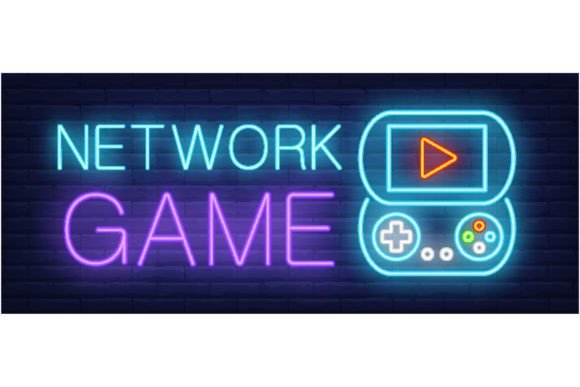 Network Game Neon Text with Console. Ele: Elevating Digital Design with Neon Aesthetics