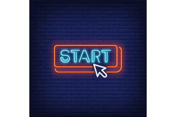 Start Neon Sign. Online Game Button on B – A Distinctive Design Element for Digital and Print Media