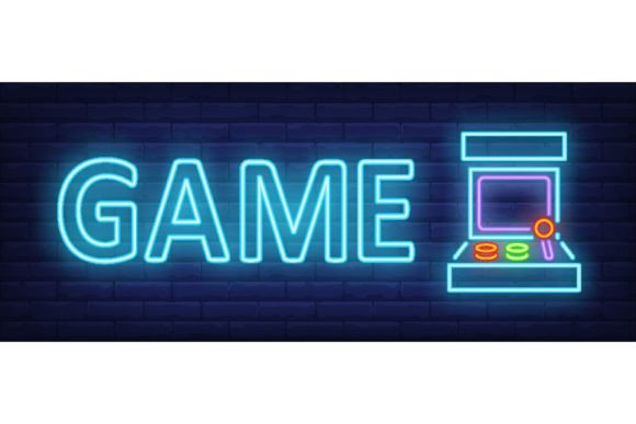 The Allure of Game Neon Text with Retro Arcade Game Machine Design