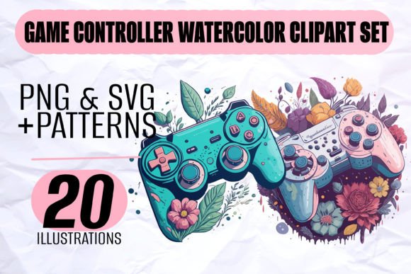 Watercolor Game Controller Clipart Set: Merging Artistry with Digital Creativity